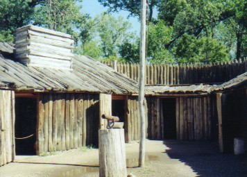 Looking inside the replica of Fort Mandan.  Note the swivel cannon out front.